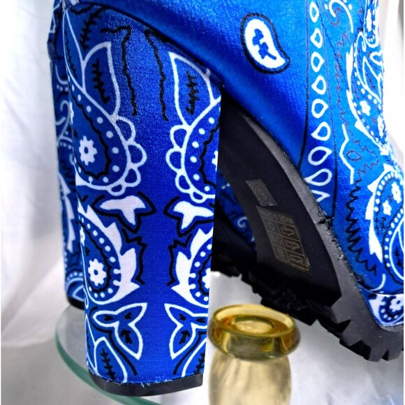 NEW Mata Blue Bandana Chunky Heel Peep Toe Boots Size 6 - Picture 6 of 10
